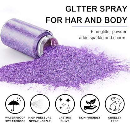 GADMLURY Sparkling Purple Hair and Body Glitter Spray – Extra Fine Face Shimmer Powder for Festivals, Rave Clothes, Nail Art & Crafts Avelisse