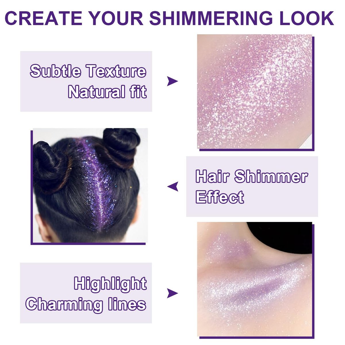 GADMLURY Sparkling Purple Hair and Body Glitter Spray – Extra Fine Face Shimmer Powder for Festivals, Rave Clothes, Nail Art & Crafts Avelisse