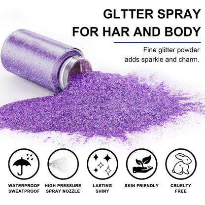 GADMLURY Sparkling Purple Hair and Body Glitter Spray – Extra Fine Face Shimmer Powder for Festivals, Rave Clothes, Nail Art & Crafts Avelisse