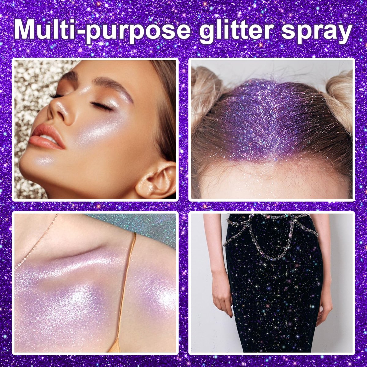GADMLURY Sparkling Purple Hair and Body Glitter Spray – Extra Fine Face Shimmer Powder for Festivals, Rave Clothes, Nail Art & Crafts Avelisse