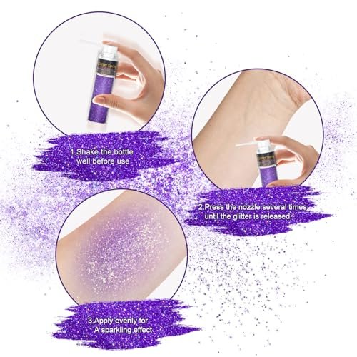 GADMLURY Sparkling Purple Hair and Body Glitter Spray – Extra Fine Face Shimmer Powder for Festivals, Rave Clothes, Nail Art & Crafts Avelisse
