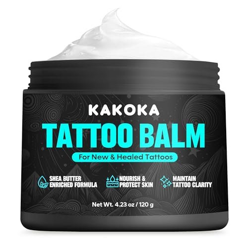 Kakoka Tattoo Aftercare Balm (4.23 oz) - Natural Shea Butter Tattoo Lotion for New and Existing Tattoos, Nourishing Color Support, Daily Tattoo Care Cream Avelisse