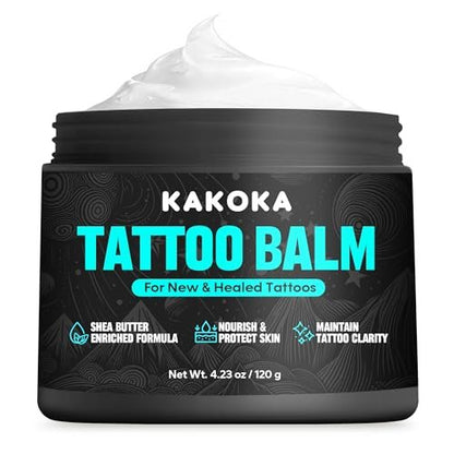 Kakoka Tattoo Aftercare Balm (4.23 oz) - Natural Shea Butter Tattoo Lotion for New and Existing Tattoos, Nourishing Color Support, Daily Tattoo Care Cream Avelisse