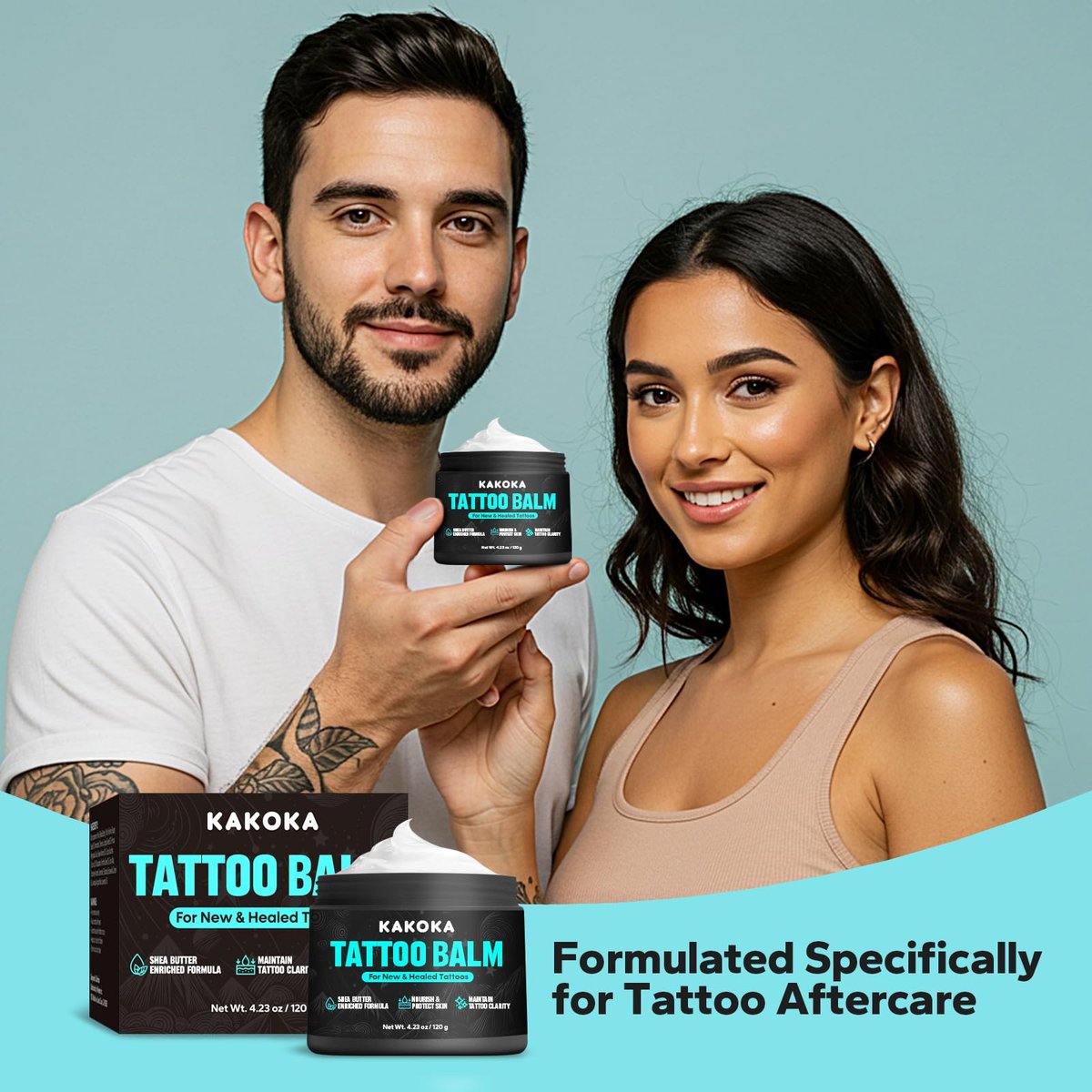 Kakoka Tattoo Aftercare Balm (4.23 oz) - Natural Shea Butter Tattoo Lotion for New and Existing Tattoos, Nourishing Color Support, Daily Tattoo Care Cream Avelisse