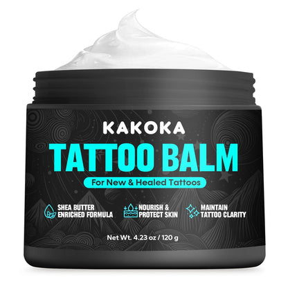Kakoka Tattoo Aftercare Balm (4.23 oz) - Natural Shea Butter Tattoo Lotion for New and Existing Tattoos, Nourishing Color Support, Daily Tattoo Care Cream Avelisse