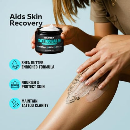 Kakoka Tattoo Aftercare Balm (4.23 oz) - Natural Shea Butter Tattoo Lotion for New and Existing Tattoos, Nourishing Color Support, Daily Tattoo Care Cream Avelisse