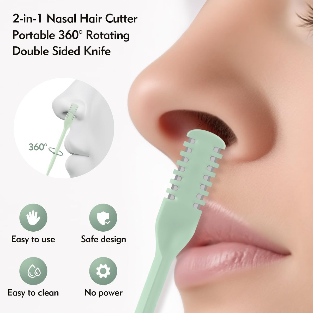 CNDNO 5-Pack 2-in-1 Nasal Hair Cutter, Double Sided Nose Hair Trimmer, Portable 360° Rotating Manual Nose Hair Trimmer for Men and Women, Mint Green - görsel 5