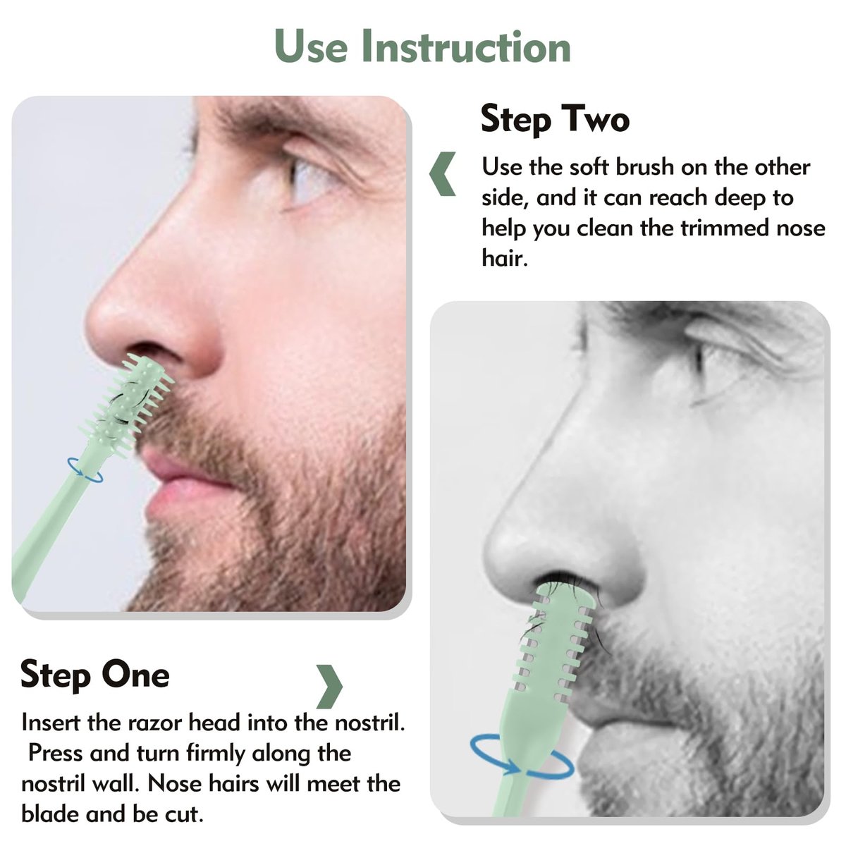 CNDNO 5-Pack 2-in-1 Nasal Hair Cutter, Double Sided Nose Hair Trimmer, Portable 360° Rotating Manual Nose Hair Trimmer for Men and Women, Mint Green - görsel 11
