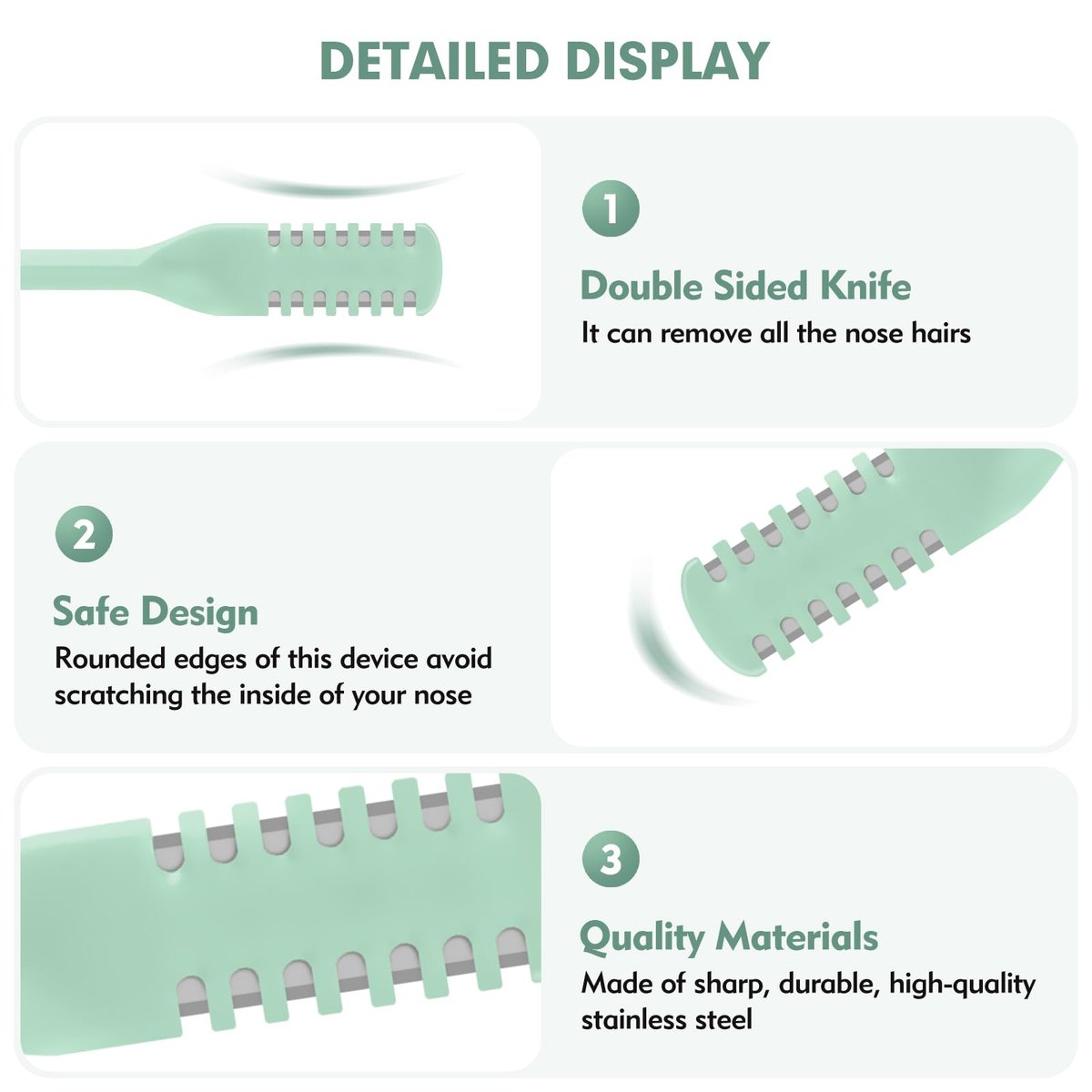 CNDNO 5-Pack 2-in-1 Nasal Hair Cutter, Double Sided Nose Hair Trimmer, Portable 360° Rotating Manual Nose Hair Trimmer for Men and Women, Mint Green - görsel 7