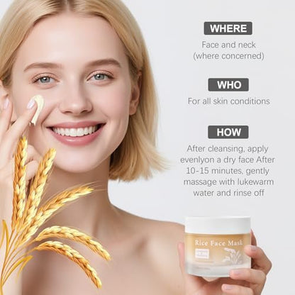 Bmrewax Rice Face Mask - Gentle Exfoliating Wash Off Facial Mask for Dull, Rough Skin, Pore Clearing, Remove Dead Skin Cells for All Skin Types (3.53 Fl Oz)