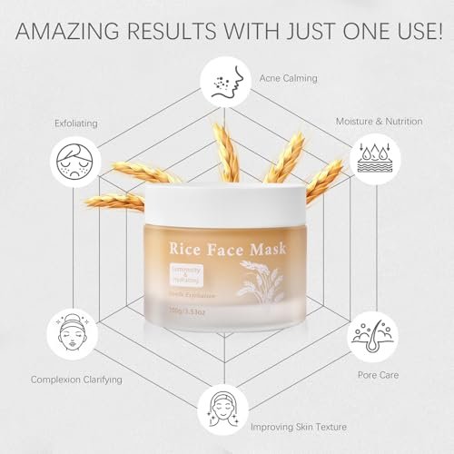 Bmrewax Rice Face Mask - Gentle Exfoliating Wash Off Facial Mask for Dull, Rough Skin, Pore Clearing, Remove Dead Skin Cells for All Skin Types (3.53 Fl Oz) - görsel 6