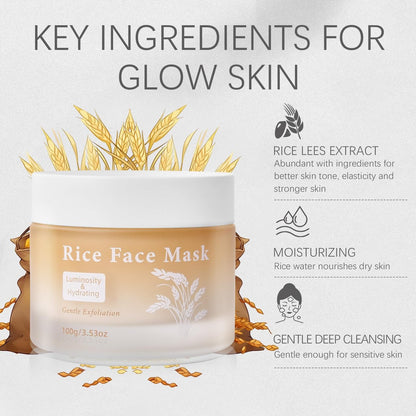 Bmrewax Rice Face Mask - Gentle Exfoliating Wash Off Facial Mask for Dull, Rough Skin, Pore Clearing, Remove Dead Skin Cells for All Skin Types (3.53 Fl Oz)