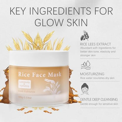 Bmrewax Rice Face Mask - Gentle Exfoliating Wash Off Facial Mask for Dull, Rough Skin, Pore Clearing, Remove Dead Skin Cells for All Skin Types (3.53 Fl Oz)