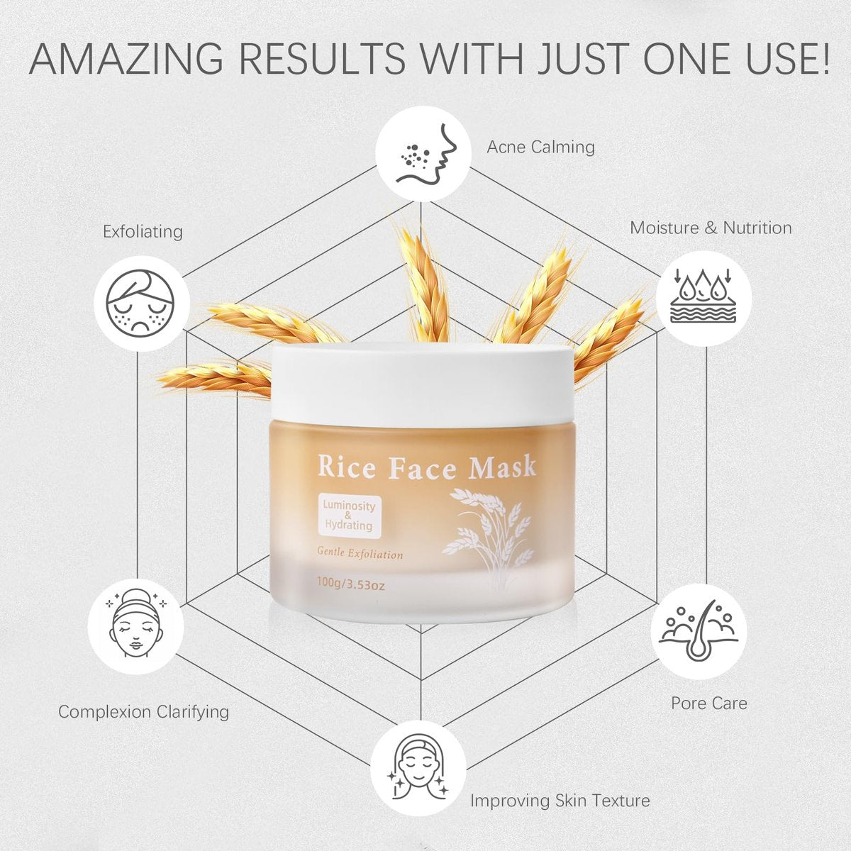 Bmrewax Rice Face Mask - Gentle Exfoliating Wash Off Facial Mask for Dull, Rough Skin, Pore Clearing, Remove Dead Skin Cells for All Skin Types (3.53 Fl Oz) - görsel 5