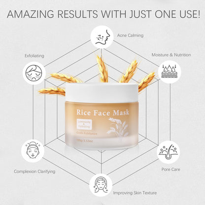 Bmrewax Rice Face Mask - Gentle Exfoliating Wash Off Facial Mask for Dull, Rough Skin, Pore Clearing, Remove Dead Skin Cells for All Skin Types (3.53 Fl Oz)