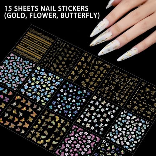 Teenitor 4 Boxes Nail Charms and Gems Set - Complete Nail Rhinestones Kit with Brushes, Stand, Stickers & Gold Pearls for Women Nail Decorations - görsel 16