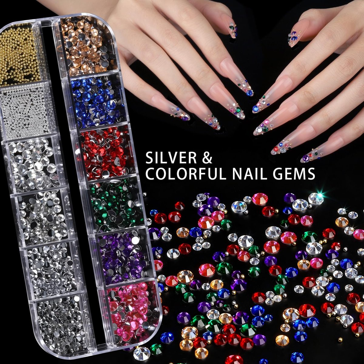 Teenitor 4 Boxes Nail Charms and Gems Set - Complete Nail Rhinestones Kit with Brushes, Stand, Stickers & Gold Pearls for Women Nail Decorations - görsel 9