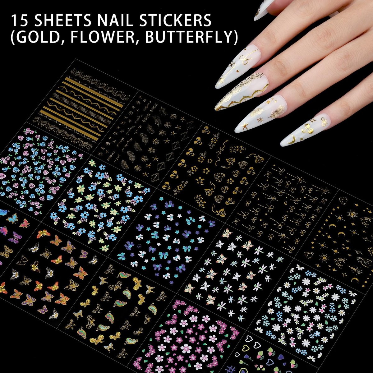 Teenitor 4 Boxes Nail Charms and Gems Set - Complete Nail Rhinestones Kit with Brushes, Stand, Stickers & Gold Pearls for Women Nail Decorations - görsel 15