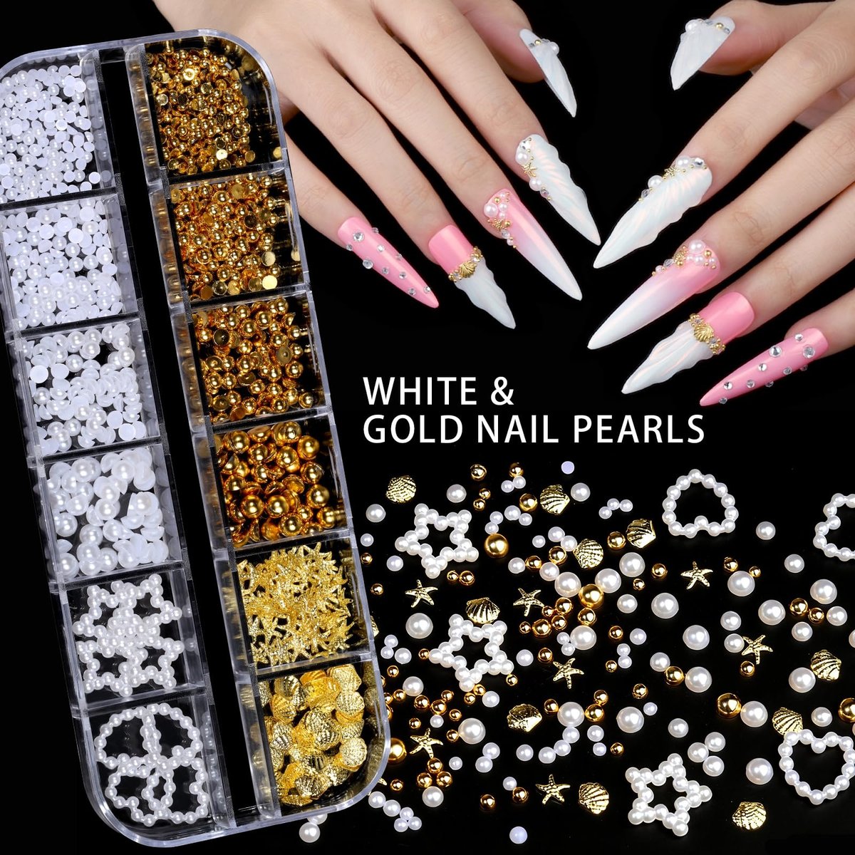 Teenitor 4 Boxes Nail Charms and Gems Set - Complete Nail Rhinestones Kit with Brushes, Stand, Stickers & Gold Pearls for Women Nail Decorations - görsel 11