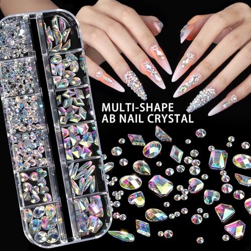 Teenitor 4 Boxes Nail Charms and Gems Set - Complete Nail Rhinestones Kit with Brushes, Stand, Stickers & Gold Pearls for Women Nail Decorations - görsel 8