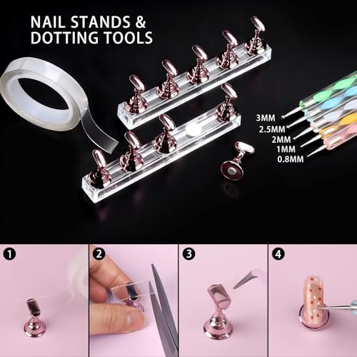 Teenitor 4 Boxes Nail Charms and Gems Set - Complete Nail Rhinestones Kit with Brushes, Stand, Stickers & Gold Pearls for Women Nail Decorations - görsel 6