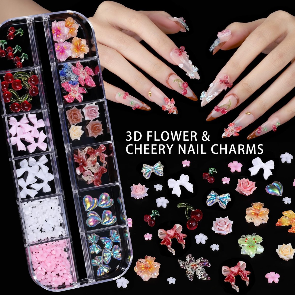 Teenitor 4 Boxes Nail Charms and Gems Set - Complete Nail Rhinestones Kit with Brushes, Stand, Stickers & Gold Pearls for Women Nail Decorations - görsel 13