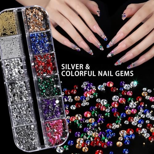 Teenitor 4 Boxes Nail Charms and Gems Set - Complete Nail Rhinestones Kit with Brushes, Stand, Stickers & Gold Pearls for Women Nail Decorations - görsel 10
