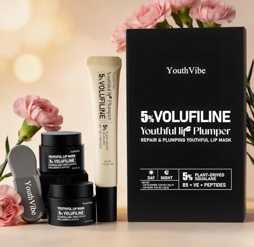 YouthVibe 5% Volufiline Lip Care Set - Nourishing & Hydrating Lip Plumper and Lip Mask with Squalane, Shea Butter, Collagen, Peptide & PDRN for Fuller-Looking Lips - görsel 4