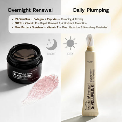YouthVibe 5% Volufiline Lip Care Set - Nourishing & Hydrating Lip Plumper and Lip Mask with Squalane, Shea Butter, Collagen, Peptide & PDRN for Fuller-Looking Lips