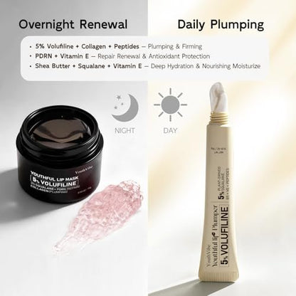 YouthVibe 5% Volufiline Lip Care Set - Nourishing & Hydrating Lip Plumper and Lip Mask with Squalane, Shea Butter, Collagen, Peptide & PDRN for Fuller-Looking Lips