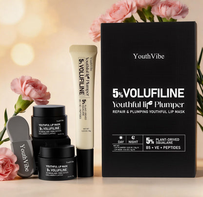 YouthVibe 5% Volufiline Lip Care Set - Nourishing & Hydrating Lip Plumper and Lip Mask with Squalane, Shea Butter, Collagen, Peptide & PDRN for Fuller-Looking Lips