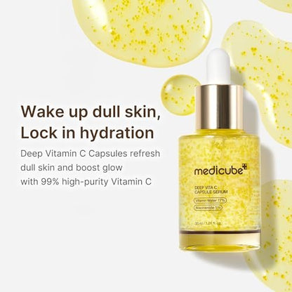 Medicube Deep Vitamin C Capsule Serum | Hydrating Vitamin C Serum for Dull & Uneven-Looking Skin | Liposome Capsules for Smooth, Radiant Texture | Korean Skincare 1.01 fl.oz Avelisse