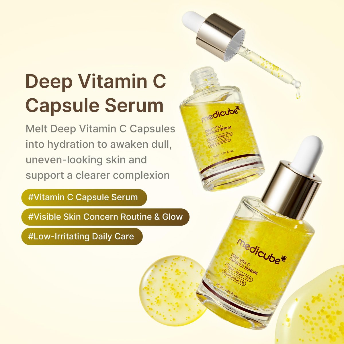 Medicube Deep Vitamin C Capsule Serum | Hydrating Vitamin C Serum for Dull & Uneven-Looking Skin | Liposome Capsules for Smooth, Radiant Texture | Korean Skincare 1.01 fl.oz Avelisse