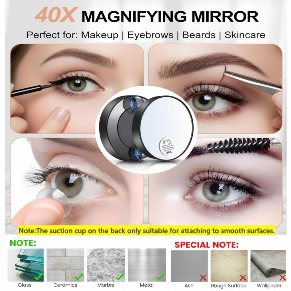 Ceoighe LED Lighted Tweezers & 40X Magnifying Mirror with Suction Cup Set, 2-in-1 Hands-Free Makeup Mirror with Light and Precision Light Up Tweezers - görsel 7