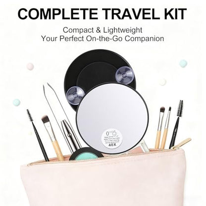 Ceoighe LED Lighted Tweezers & 40X Magnifying Mirror with Suction Cup Set, 2-in-1 Hands-Free Makeup Mirror with Light and Precision Light Up Tweezers