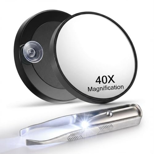Ceoighe LED Lighted Tweezers & 40X Magnifying Mirror with Suction Cup Set, 2-in-1 Hands-Free Makeup Mirror with Light and Precision Light Up Tweezers - görsel 2