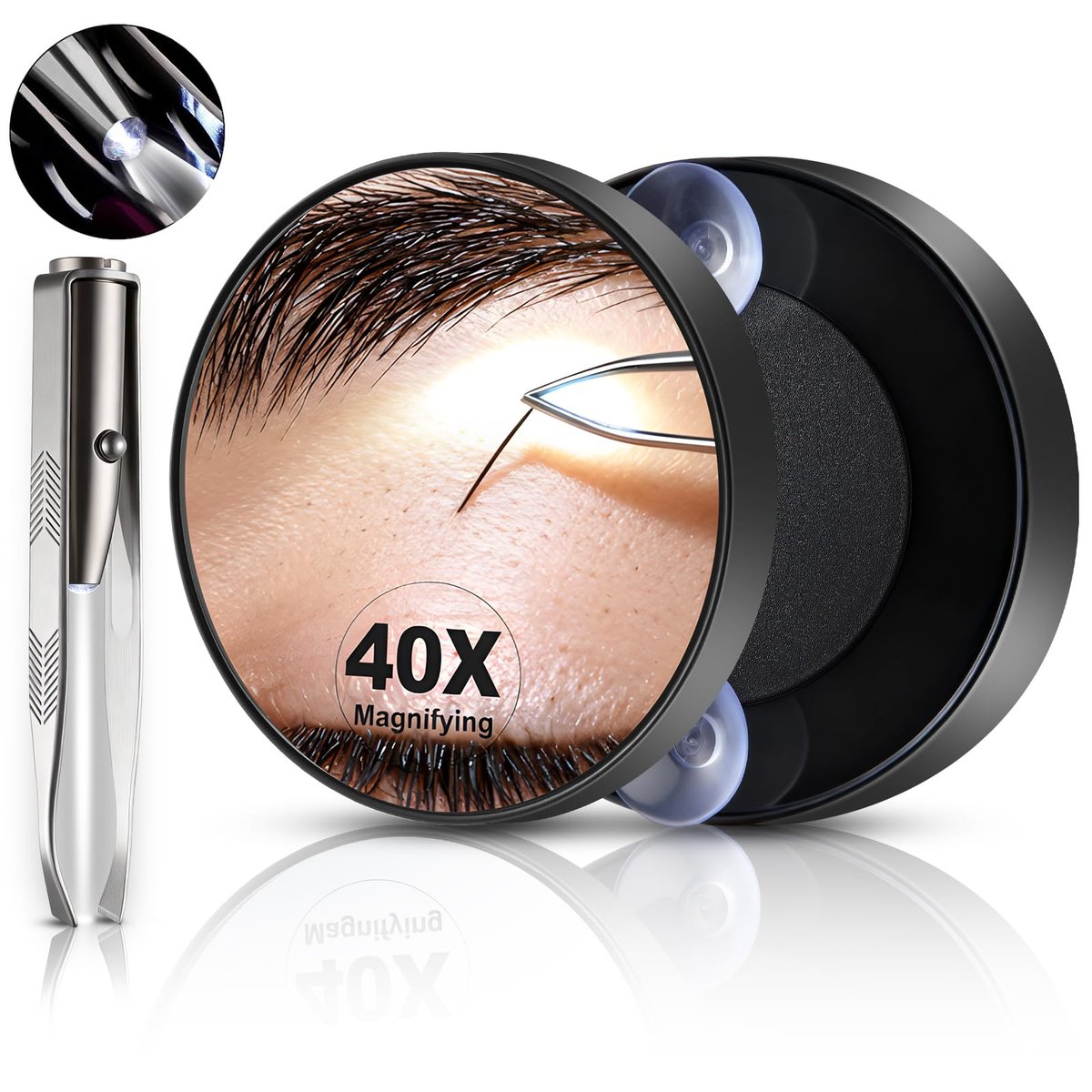 Ceoighe LED Lighted Tweezers & 40X Magnifying Mirror with Suction Cup Set, 2-in-1 Hands-Free Makeup Mirror with Light and Precision Light Up Tweezers - görsel 15