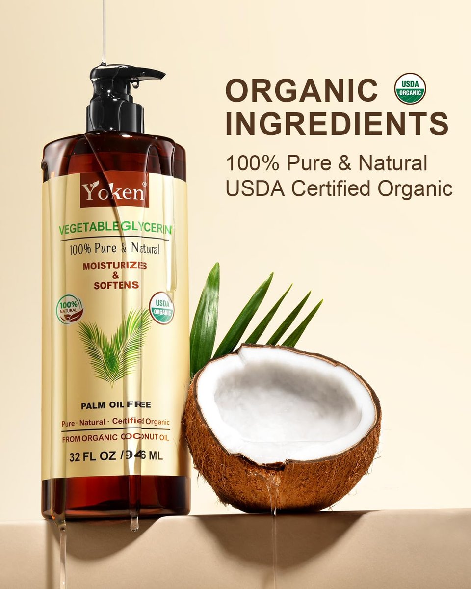 Organic Glycerin Vegetable Glycerine 32 fl oz - USDA Certified, Coconut-Derived, No Palm Oil, Natural Pure for Skin Face Hair, DIY Soap & Slime, Essential Oil Carrier Avelisse