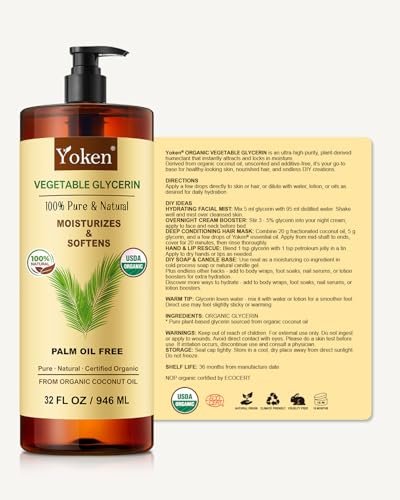 Organic Glycerin Vegetable Glycerine 32 fl oz - USDA Certified, Coconut-Derived, No Palm Oil, Natural Pure for Skin Face Hair, DIY Soap & Slime, Essential Oil Carrier Avelisse