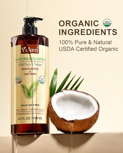 Organic Glycerin Vegetable Glycerine 32 fl oz - USDA Certified, Coconut-Derived, No Palm Oil, Natural Pure for Skin Face Hair, DIY Soap & Slime, Essential Oil Carrier Avelisse
