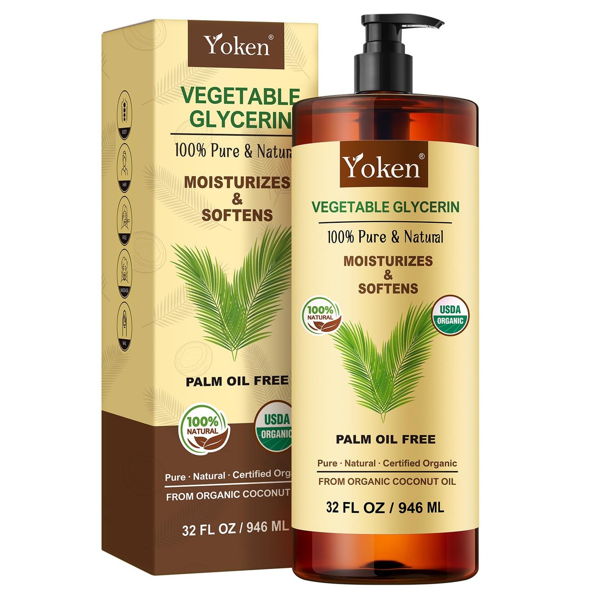 Organic Glycerin Vegetable Glycerine 32 fl oz - USDA Certified, Coconut-Derived, No Palm Oil, Natural Pure for Skin Face Hair, DIY Soap & Slime, Essential Oil Carrier Avelisse