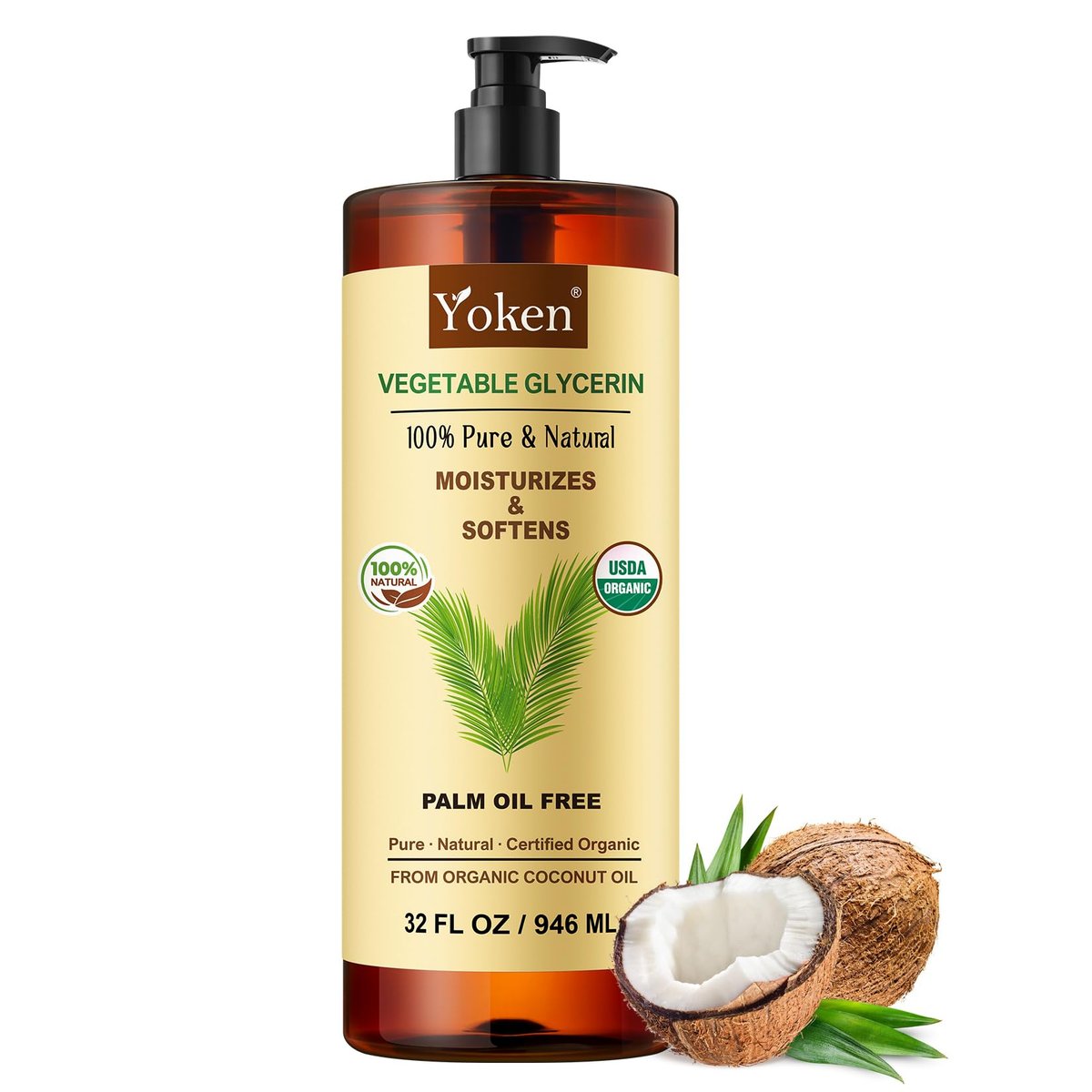 Organic Glycerin Vegetable Glycerine 32 fl oz - USDA Certified, Coconut-Derived, No Palm Oil, Natural Pure for Skin Face Hair, DIY Soap & Slime, Essential Oil Carrier Avelisse