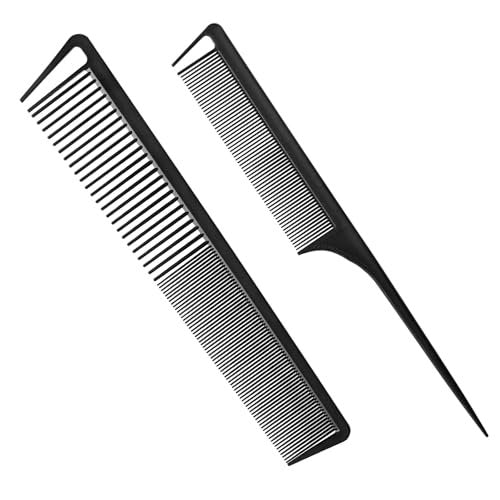 Fekayer Professional Black Teasing Comb, Fine & Wide Tooth + Rat-Tail Hair Styling Comb for All Hair Types, 2 Pack