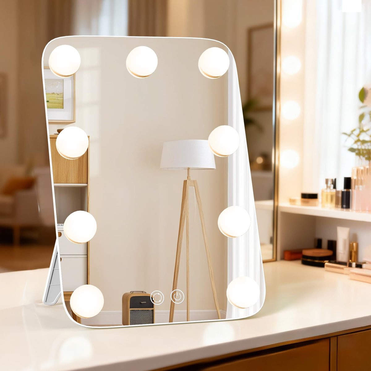 JJhxr Vanity Mirror with Lights - Hollywood Lighted Makeup Mirror with 9 Dimmable Bulbs, 3 Color & Brightness Adjustment, USB Charging Port (13.39"x23.5", White) - görsel 1