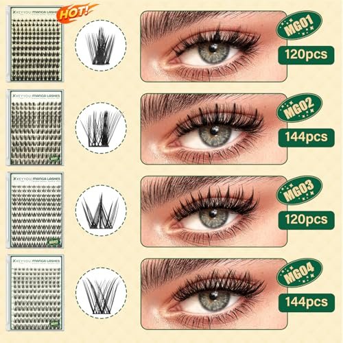 KEYYOU LASH California Sunset Manga Lash Clusters Kit 8-18mm DIY Eyelash Extensions with Bond, Seal, Remover & Applicator - Soft Thin Band, Natural Fairy Cluster Lashes (Upgraded MG01) Avelisse