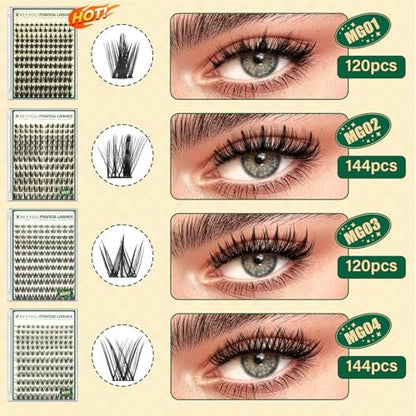 KEYYOU LASH California Sunset Manga Lash Clusters Kit 8-18mm DIY Eyelash Extensions with Bond, Seal, Remover & Applicator - Soft Thin Band, Natural Fairy Cluster Lashes (Upgraded MG01) Avelisse