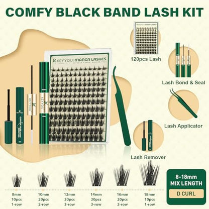 KEYYOU LASH California Sunset Manga Lash Clusters Kit 8-18mm DIY Eyelash Extensions with Bond, Seal, Remover & Applicator - Soft Thin Band, Natural Fairy Cluster Lashes (Upgraded MG01) Avelisse