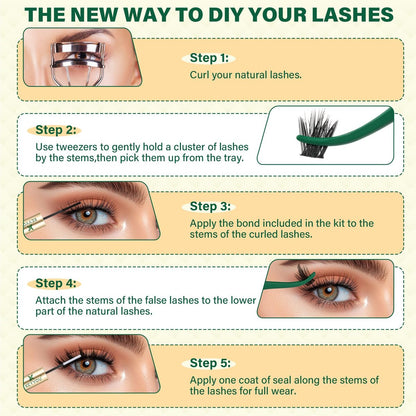 KEYYOU LASH California Sunset Manga Lash Clusters Kit 8-18mm DIY Eyelash Extensions with Bond, Seal, Remover & Applicator - Soft Thin Band, Natural Fairy Cluster Lashes (Upgraded MG01) Avelisse