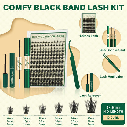 KEYYOU LASH California Sunset Manga Lash Clusters Kit 8-18mm DIY Eyelash Extensions with Bond, Seal, Remover & Applicator - Soft Thin Band, Natural Fairy Cluster Lashes (Upgraded MG01) Avelisse