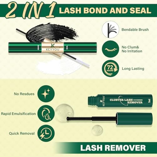 KEYYOU LASH California Sunset Manga Lash Clusters Kit 8-18mm DIY Eyelash Extensions with Bond, Seal, Remover & Applicator - Soft Thin Band, Natural Fairy Cluster Lashes (Upgraded MG01) Avelisse